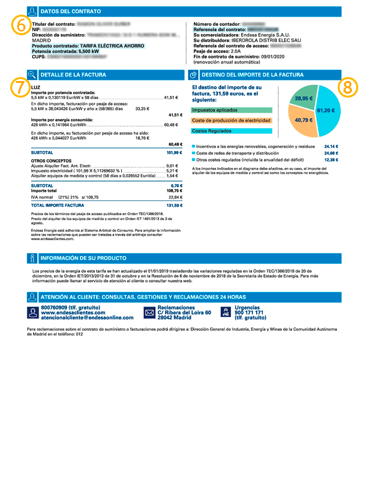 Datos de la Factura electrónica Factura de la luz