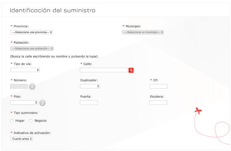Datos del suministro para cambiar de titular con EDP de forma online Formulario de EDP para cambio de titular